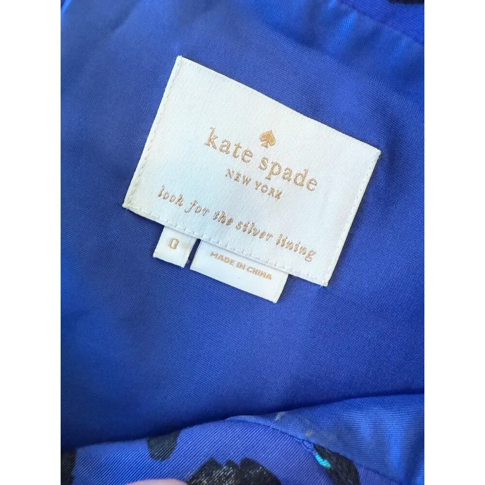 Kate Spade Royal Blue Animal Print Silk Blend Fit & Flare Dress Sleeveless Sz 0